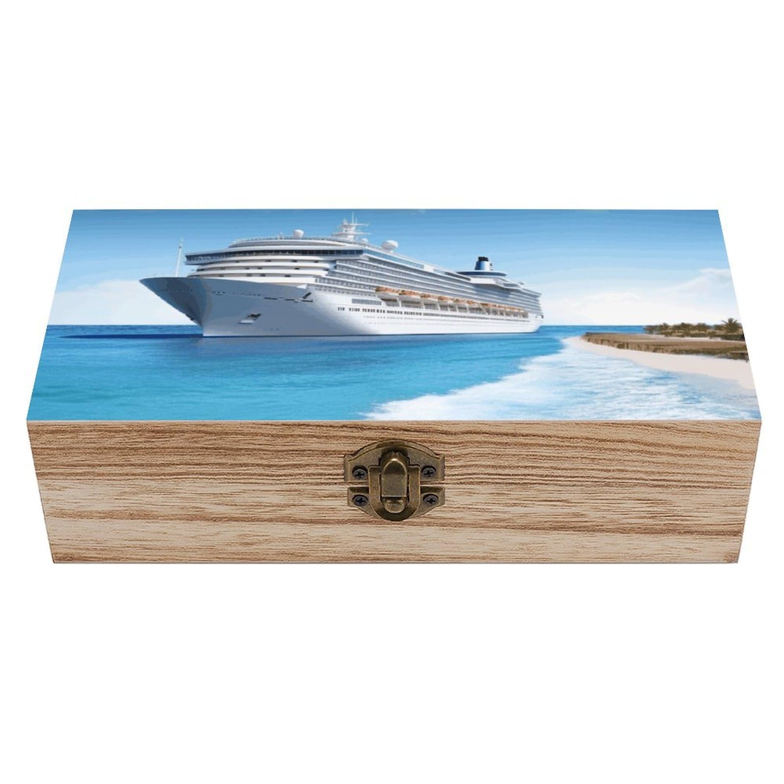 asbwuo Seaside Cruise Ship Wooden Storage Box Vintage Decorative Storage