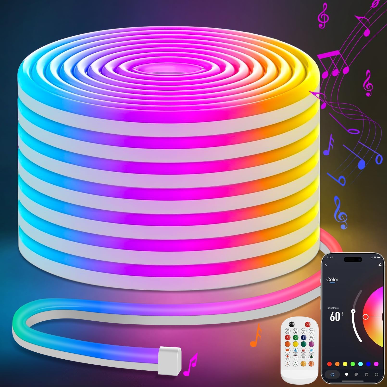 Lamomo LED Tape Light, 10M Dimmable Toned Tube Tube Torchiere Lighting, IP65 Waterproof, High Brightness, Cuttable, Neon Light, Bluetooth App & Remote Control, Music Sync, Light Tape, For Party DIY,
