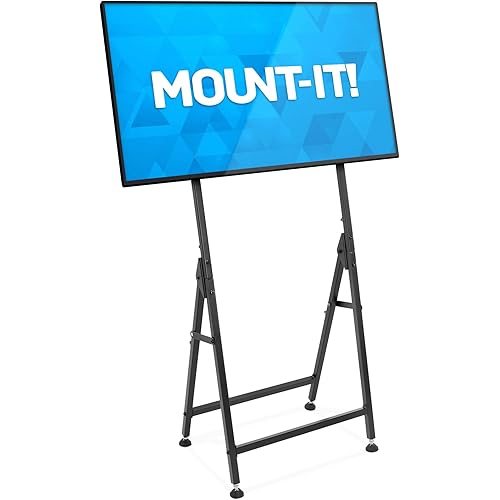 Mount-It! Portable TV Display Stand [Fits 33" - 55"] Flat Screen Mount, Adjustable, Foldable, Digital Signage Floor Stand, VESA Bracket Mounted for Monitors (Matte Black)