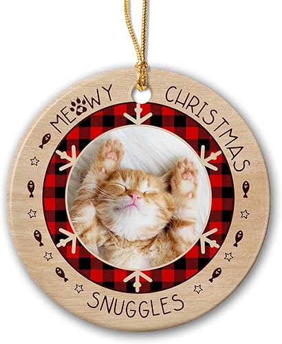 Meowy - Adorno de Navidad, marco de fotos personalizado de gato para mascotas, adorno de cerámica, recuerdo de gato para dueños de gatos, mamá,