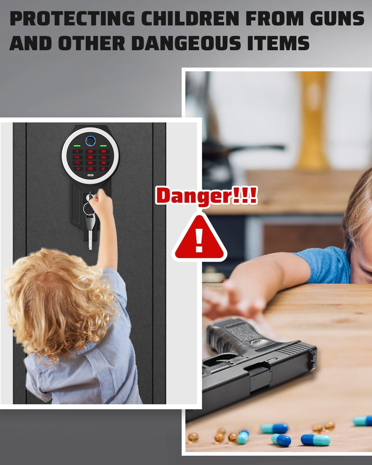 Gun Safe, Rifle Gun Safe, Gun Safes for Home Rifle and Pistols, Quick Access Gun Cabinets with LED Light, Rifle Safe with Adjustable Gun Rack and Removable Shelf