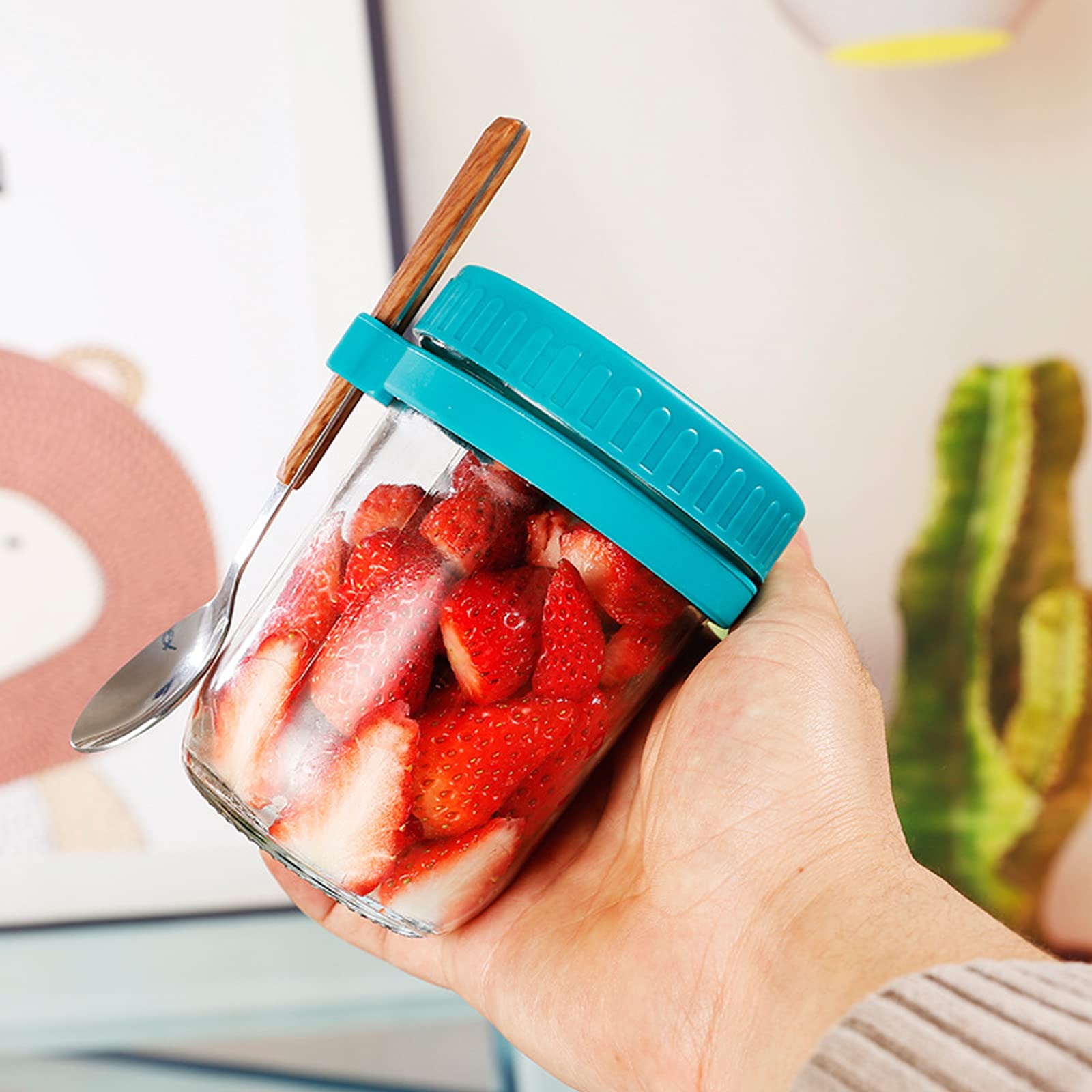 Lot De 3 Bocaux Overnight Oats 600 Ml En Verre – Avec Couvercle Hermétique, Cuillère Inox & Anneau Silicone – Idéal Pour Petit-Déj Sain, Yaourt & Fruits