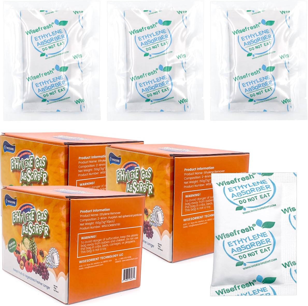 WiseFresh 90 Packs 5 Gram Ethylene Gas Absorber Packet, Vegetable & Fruit Fresh Produce Protector, Food Freshness Extender, Fresh Fruit Preserver, Vegetable Saver