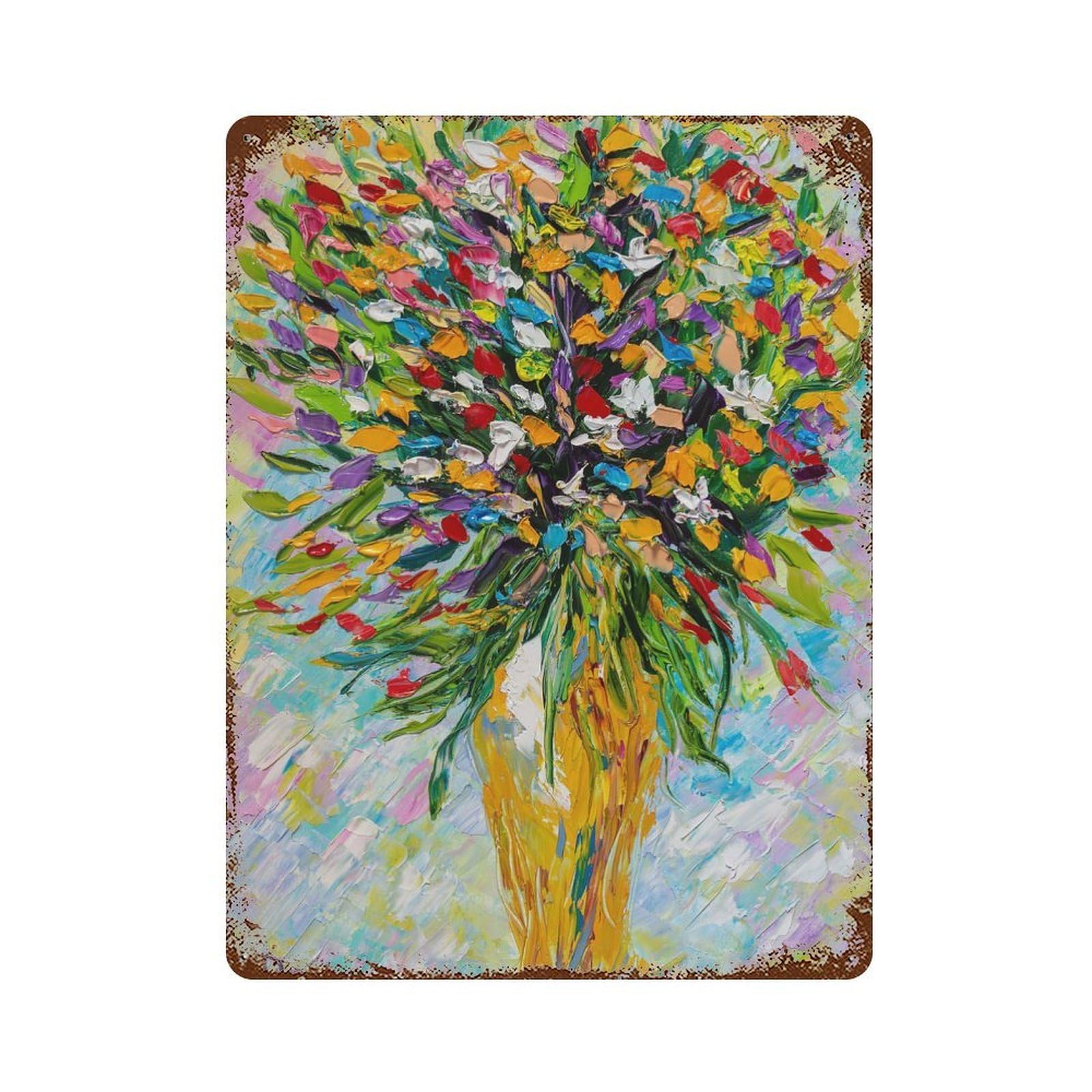 Colorful Bouquet Vintage Metal Tin Sign 15.7"x11.8", Farmhouse Wall Decor for Garage, Bar And Workshop Decor