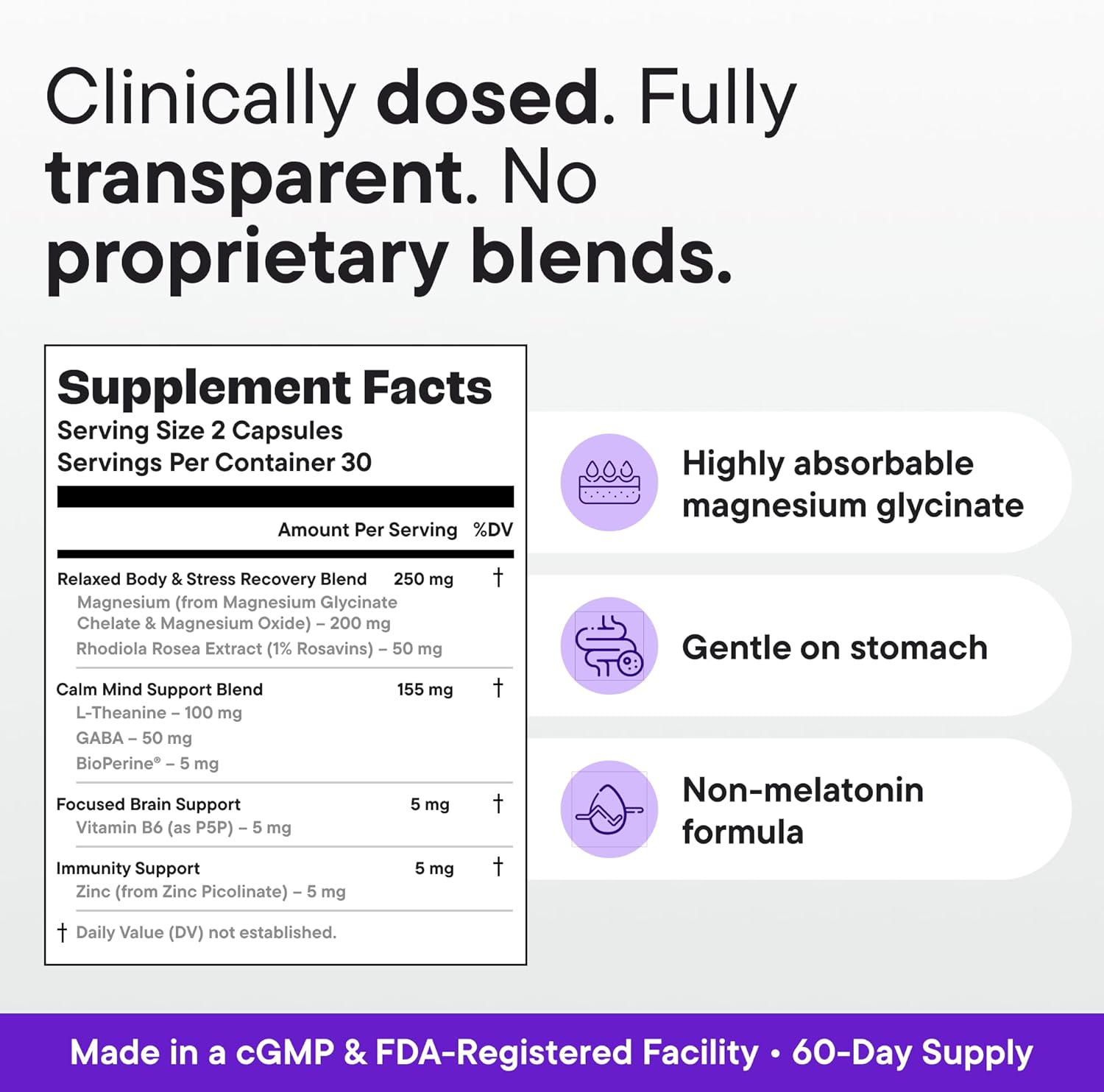 Magnesium Glycinate Sleep Complex – Non-Habit Forming Support with L-Theanine, GABA, Zinc & Rhodiola – Promotes Relaxation, Calm & Muscle Recovery – Non-Melatonin – 100 Capsules - Image 5