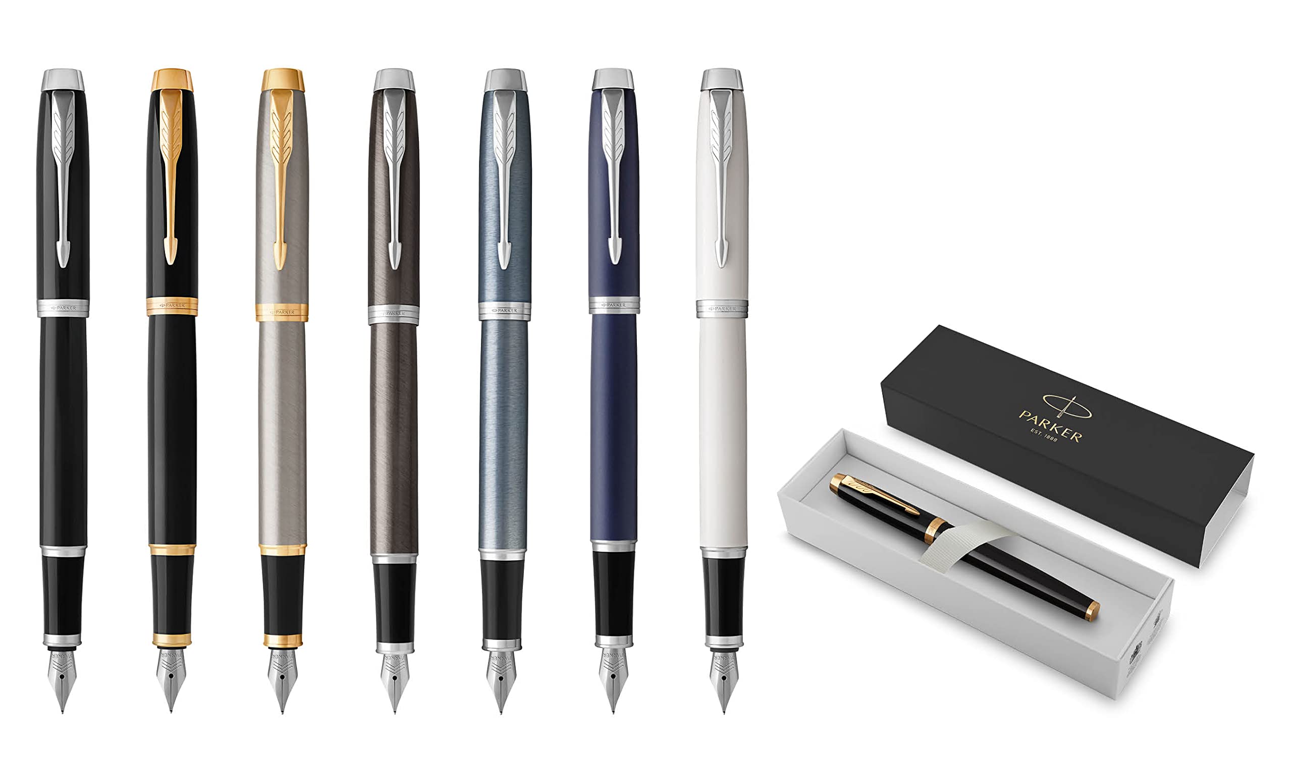 Pluma estilográfica Parker IM Core con grabado, bolígrafo prémium, caja de regalo, tinta azul, regalo personalizable, nombre grabado, pluma estilográfica, aniversario (Black Lacquer G.C.)