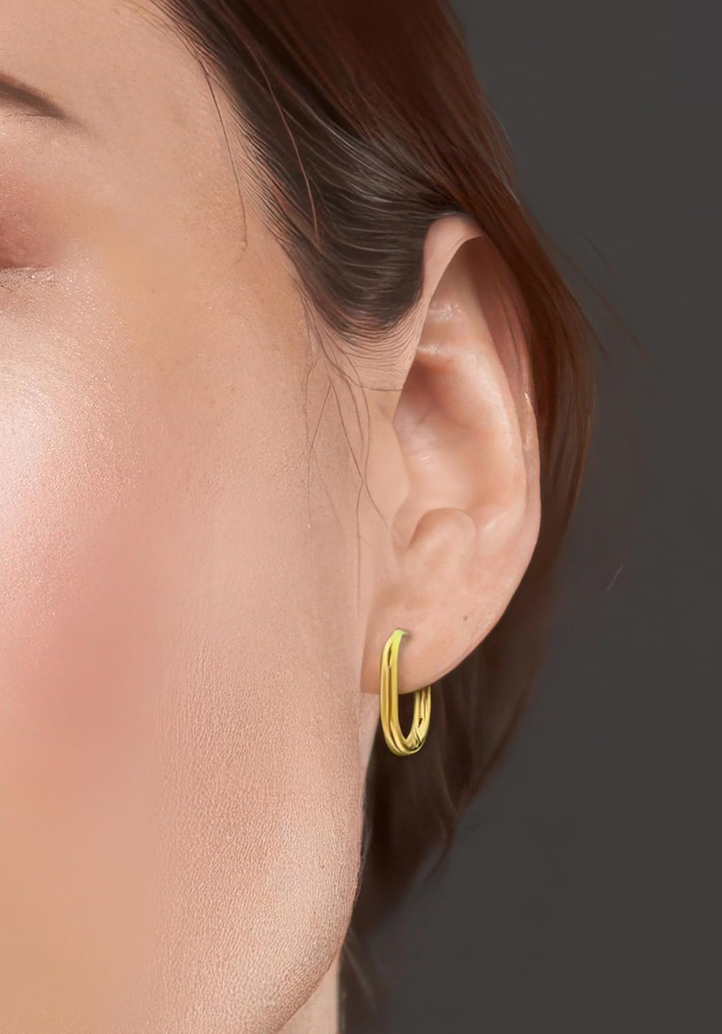 Oval Huggie Hoop Earrings, Gold-Plated Stainless Steel, Chunky Minimalist Design Jewelry - Image 2