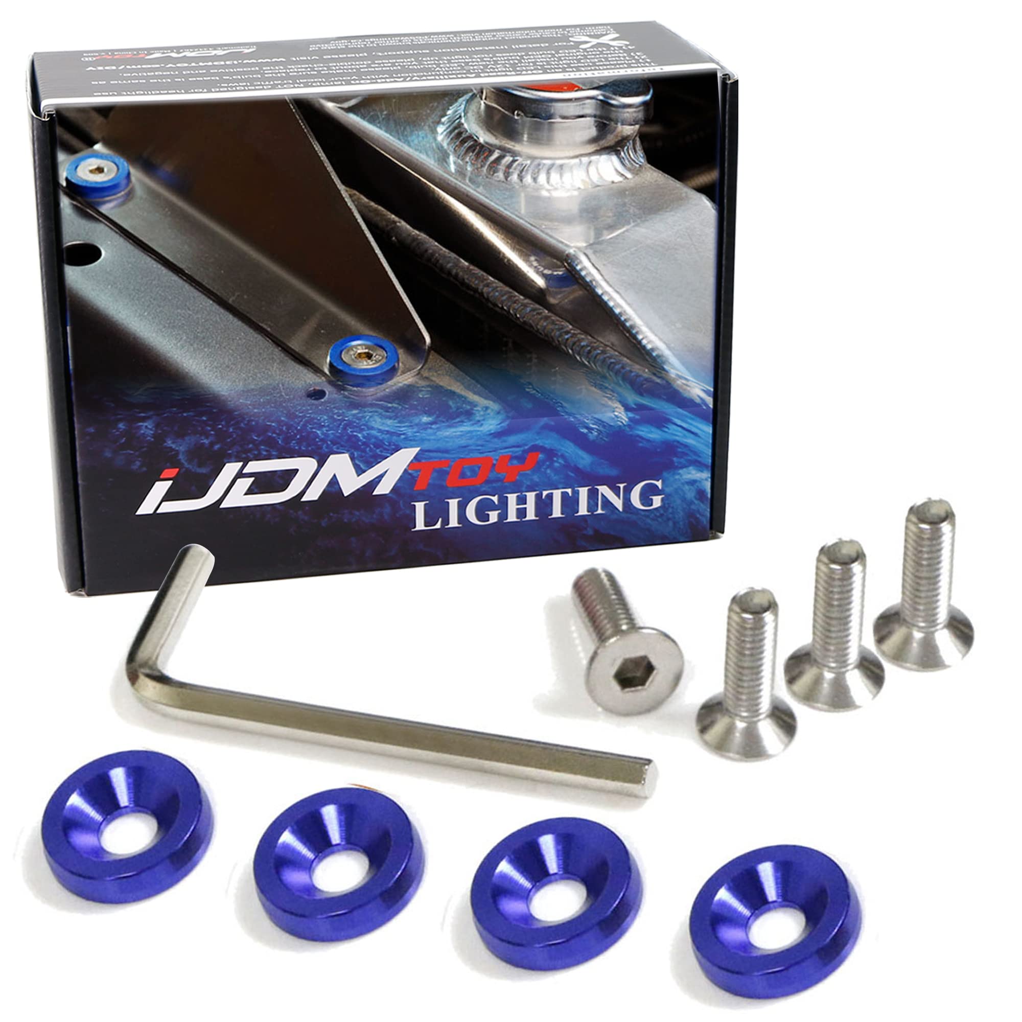iJDMTOY 4pc JDM Racing Style M6 Blue Aluminum Washers Bolts Kit Compatible With Car License Plate Frame, Fender, Bumper, Engine Bay, etc