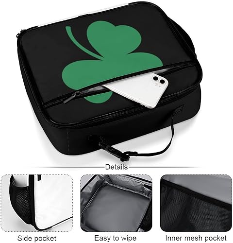 Miniatura 5 de Lonchera reutilizable con diseño de trébol irlandés verde, bolsa térmica para almuerzo, lonchera para comida y comida, bolsa de mano para mujeres,