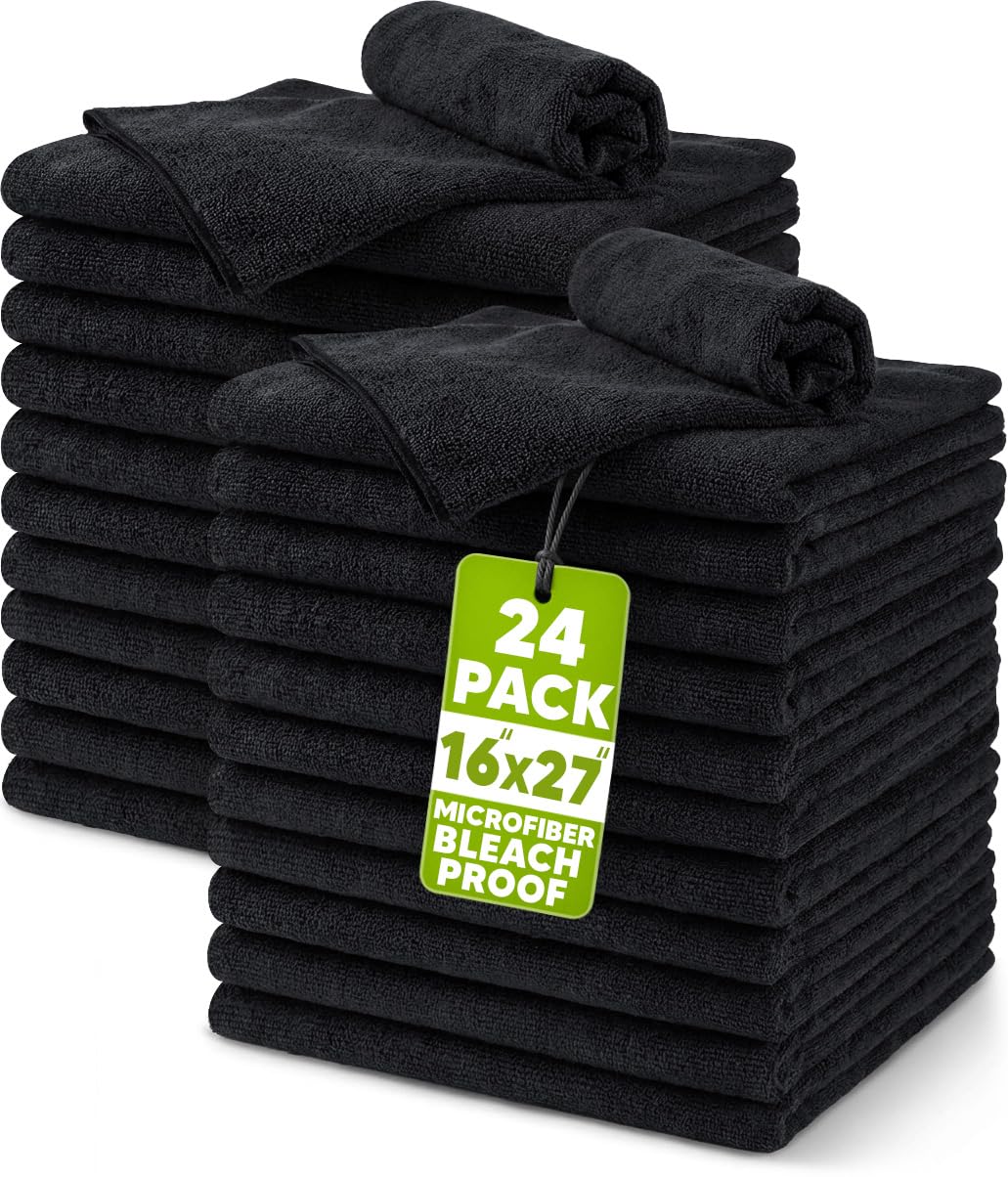 Utopia Towels Microfiber Bleach Safe Salon Towels 24 Pack, 16x27 in, Black