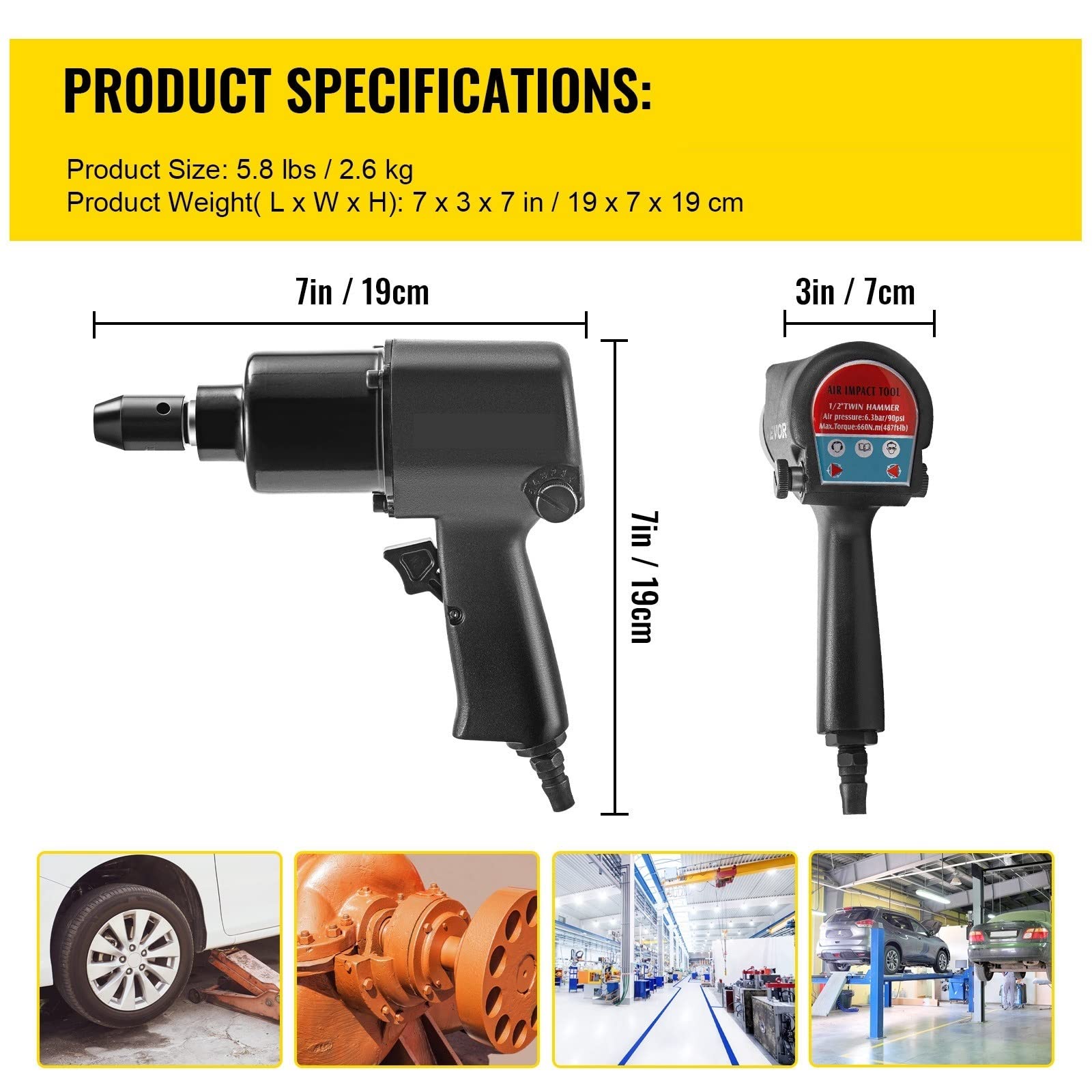 1/2in pneumatyczny klucz udarowy Spanner Torque 660N.m Auto Spanner Key profesjonalna nakrętka opony rękawy naprawa narzędzia warsztatowego
