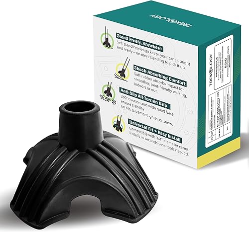 TREKOLOGY Punta de bastón para caminar  Reemplazo de base cuádruple de pie para la mayoría de bastones para caminar, bastones plegables, cañas de
