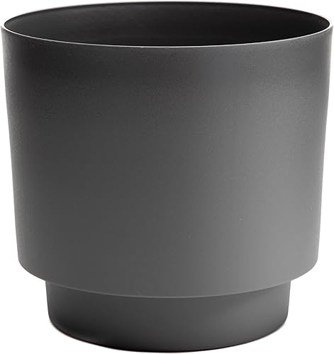 Miniatura 7 de Bloem Hopson Maceta redonda con soporte de metal negro 6 pulgadas, color carbón, maceta de plástico duradero, soporte extraíble con recubrimiento en