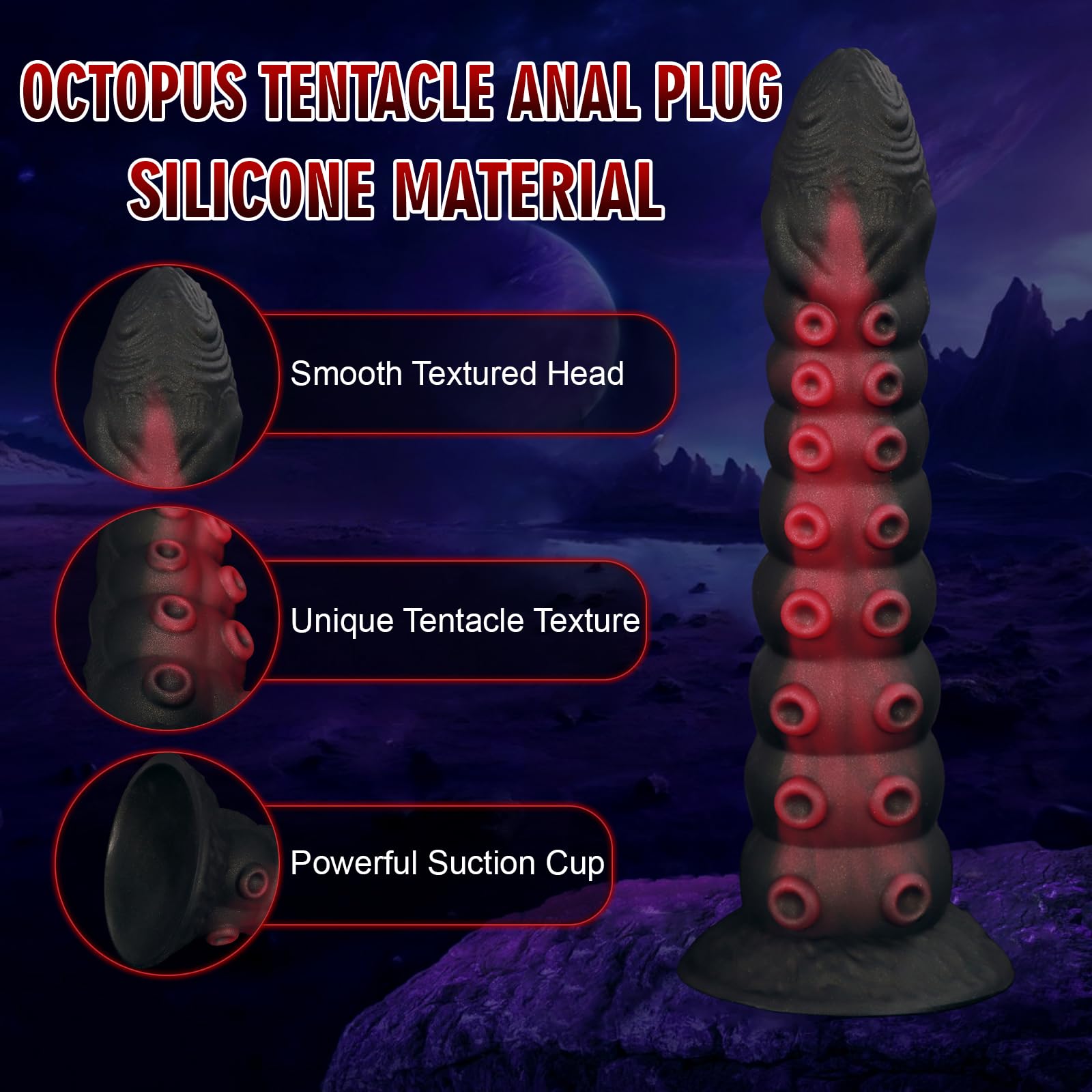AMAZBEE Plug anale in silicone per allenamento di espansione Dildo anale a tentacoli con ventosa potente Plug anale mostruoso Sex toy per massaggio della prostata e del punto G (XL,1)