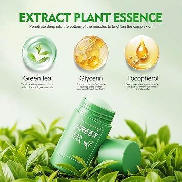 2 Pcs Green Tea Mask Stick, Portable Cleansing Mask Stick with Green Tea Extract, Deep Pore Cleansing, Purifying Clay Mask Stick, Oil Control & Brightening for Men and Women