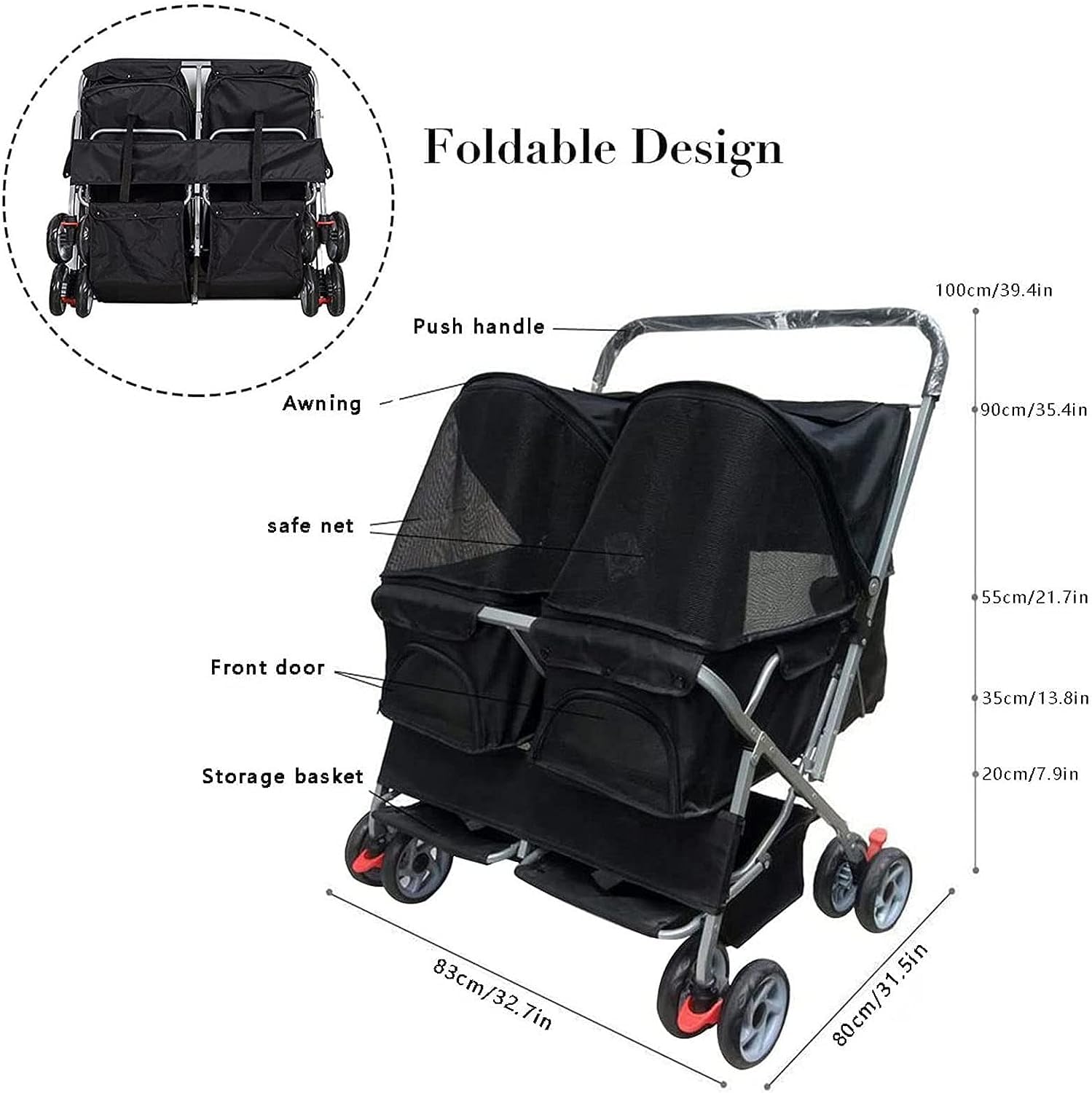 Amazon.co.jp: 中小型犬/猫用ダブル犬ベビーカー、折りたたみ二人乗り