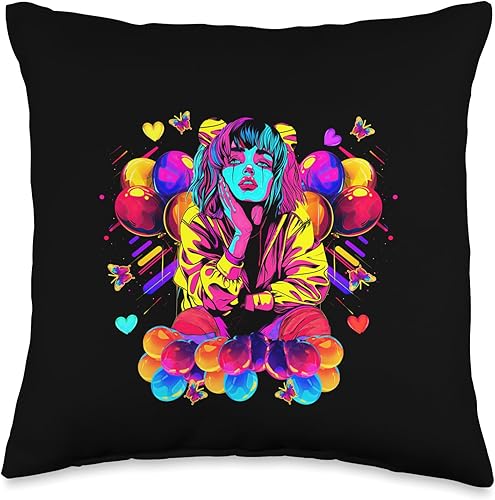 Streetwear synthwave 80s 90s retro anime Emo clown fashion Throw Pillow