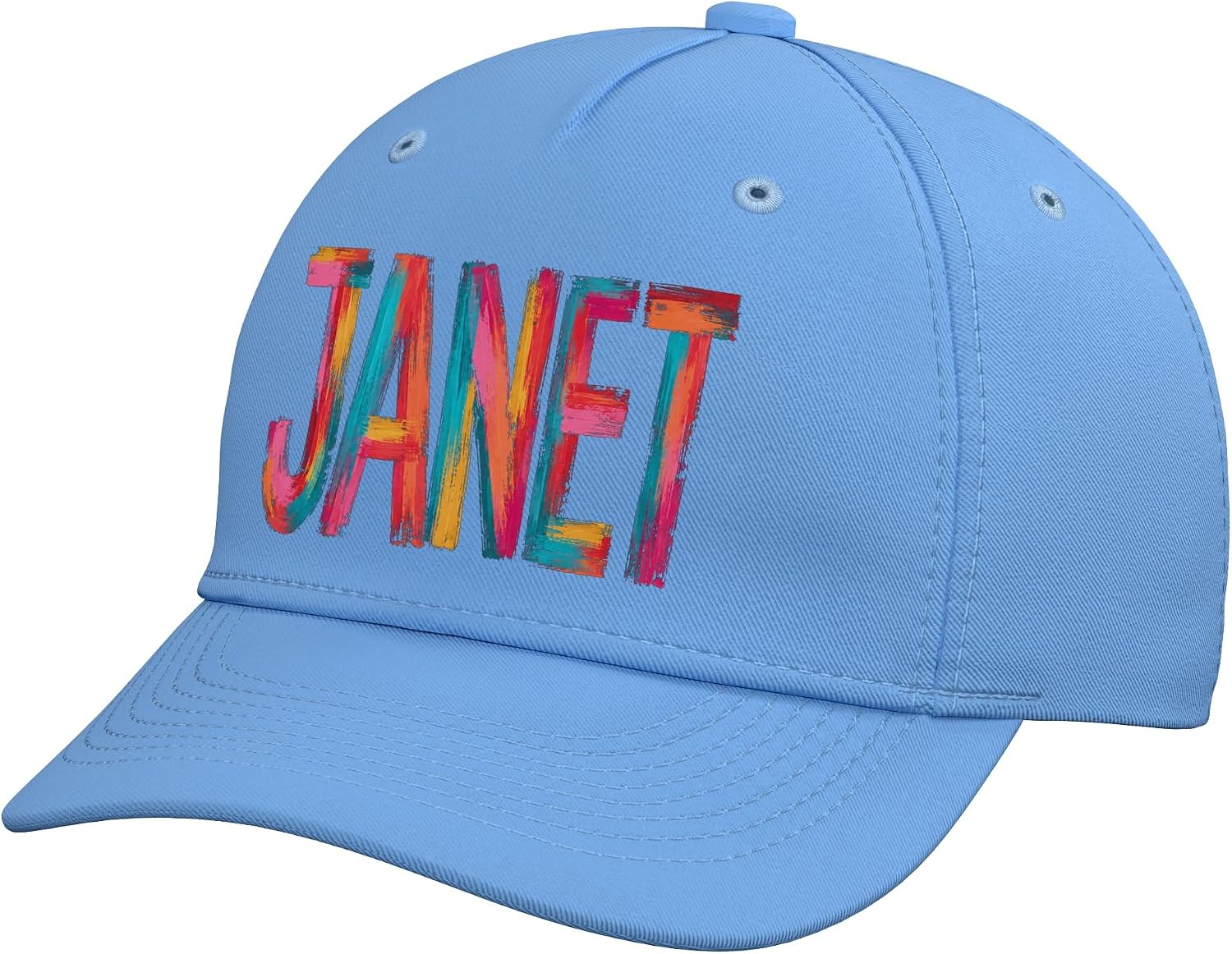Janet First Name Colorful Brushstroke Letters Adjustable Baseball Hat