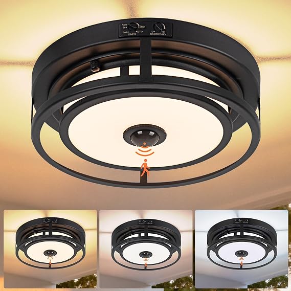 19 Large Outdoor Light Fixture 2 Pack + 12IN Motion Sensor LED Ceiling Light, Porch Lights Sconce Exterior Lighting Fixtures, Anti Rust Outdoor Lights Waterproof for House, Doorway, Garage