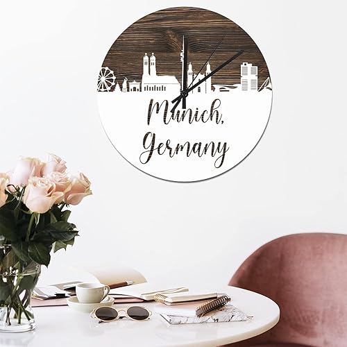 Miniatura 2 de Munich Skyline Alemania - Reloj de pared de PVC para parque nacional reloj de pared grande de 88 pulgadas funciona con pilas silencioso sin tictac