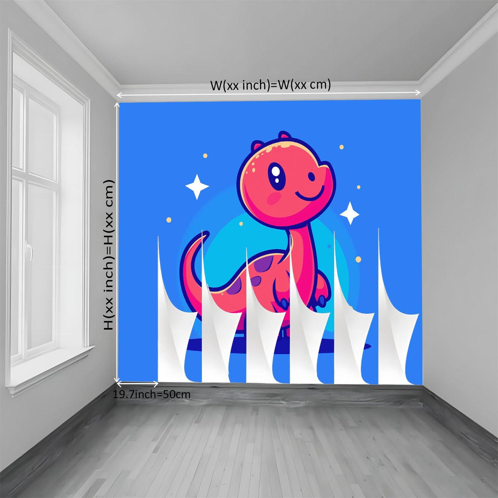 Tapeta ścienna z motywem dinozaurów, gwiazd i księżyca, niebieska tapeta, tapeta ścienna, 400 x 280 cm (szer. x wys.), dekoracja ścienna, tapeta dekoracyjna, tapeta do salonu, sypialni, biura