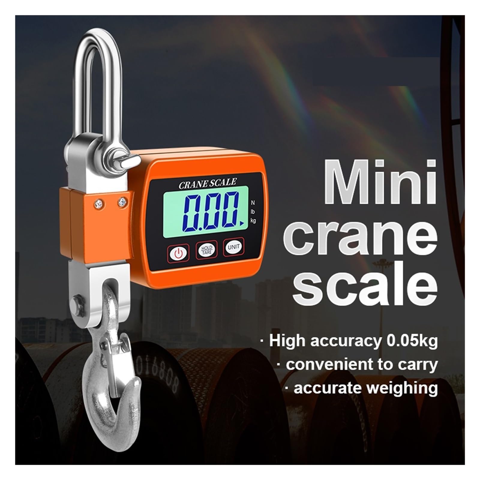 Bilancia sospesa digitale, Display digitale LCD Crance 0,05-500 kg Funzione di modifica 'unità gru a gancio for carichi pesanti elettronici industriali portatili(Oranje)