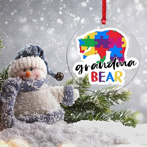 Miniatura 148 de Adorno de Navidad Mama Bear Novedad Acrílico Adornos de Navidad Mama Bear Autismo Rompecabezas Colorido Oso Navidad Colgante Ornamento Puzzle Piezas