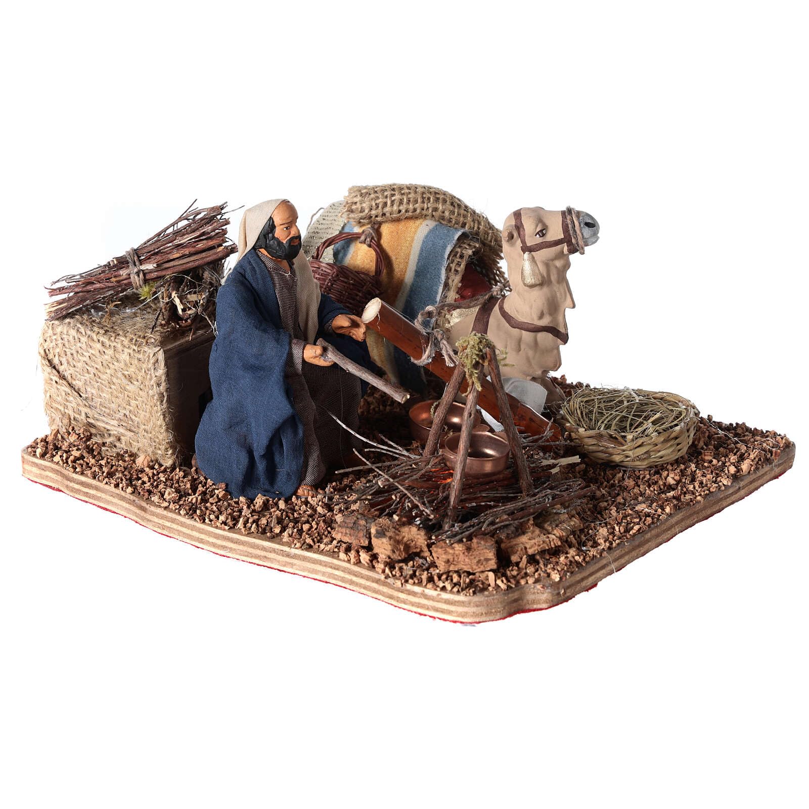 Holyart Camel driver with illuminated campfire, animated Neapolitan Nativity Scene with 10 cm characters, 10x15x20 cm