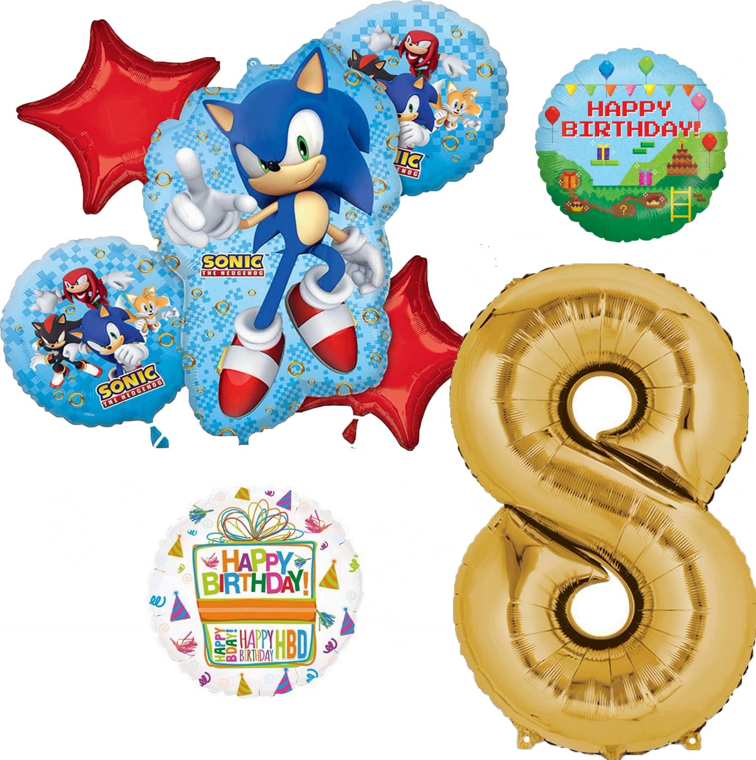 Anagram Sonic Video Gamers 8th Birthday Party Supplies Hedgehog Foil Balloon Bouquet Decorations