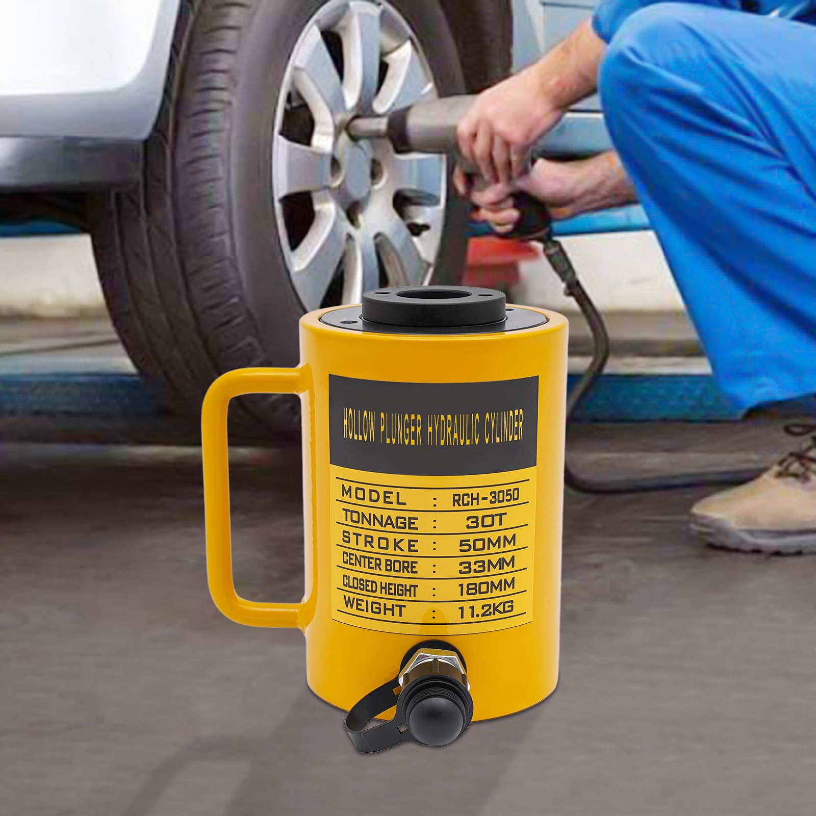 WaShaRoom,RCH-3050,Hydraulic Cylinder Jack,Hydraulic Jack,Yellow Hydraulic Jack,Inrial Lifting Jack for Shipping Building Construction,66139lbs,4.72 * 7.09inch,Cylinder,for Steel, Bridge,Machinery