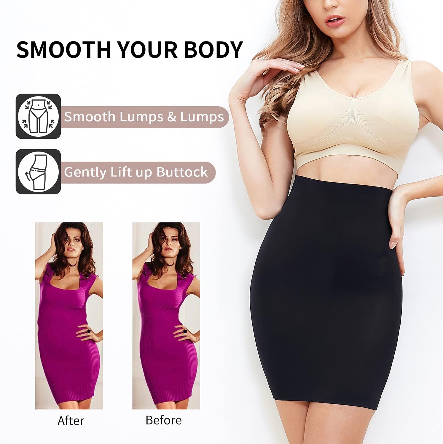 MISS MOLY Seamless Slips for Women Under Dress High Waist Shapewear Dresses Tummy Control Skirt Body Shaping Smoother - Image 2