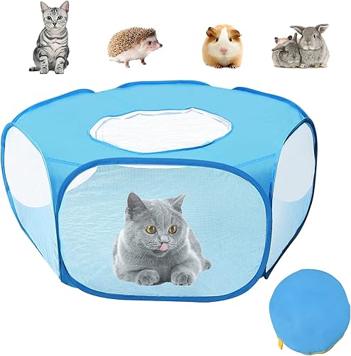 Miniatura 9 de Corralito de juegos para animales pequeños con cubierta antiescape, corralito portátil para gatos, transpirable para interiores y exteriores, jaula