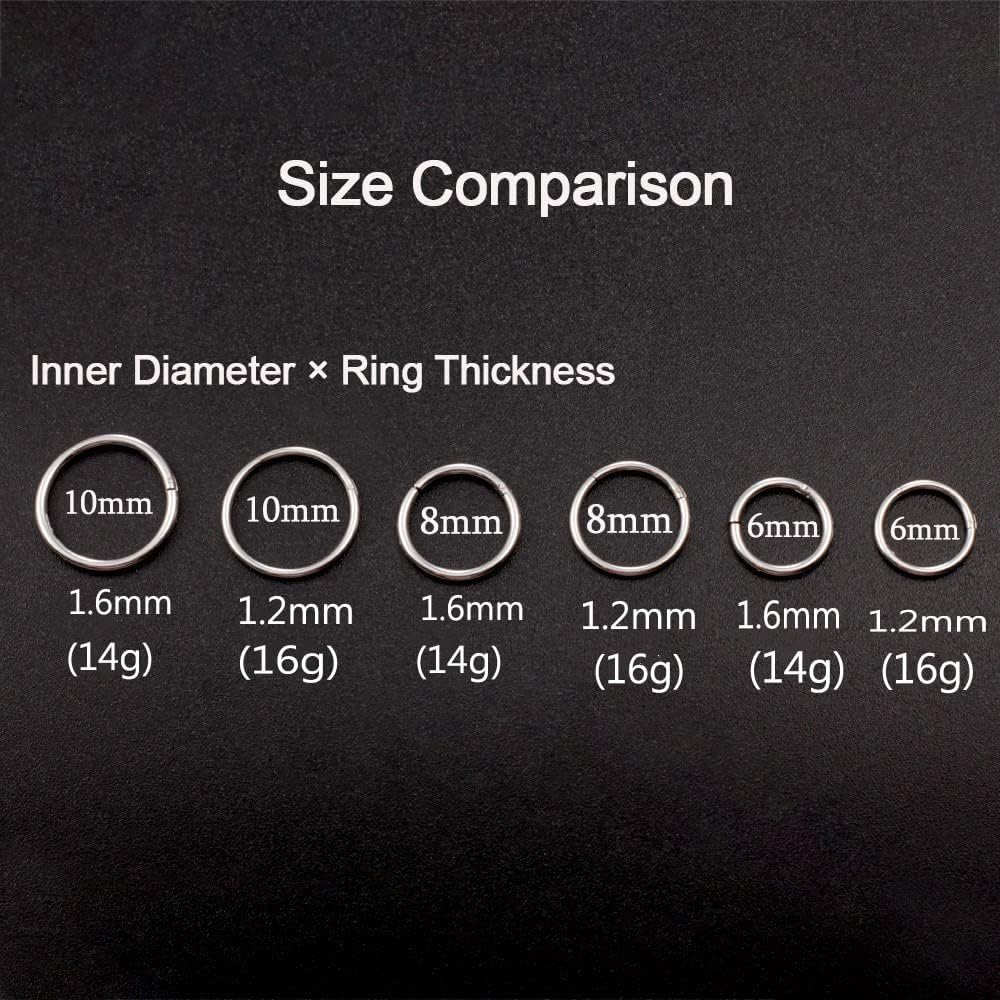 Casvort 10 PCS 16G Seamless Septum Nose Piercing Rings Segment Tragus Hoop Rings 316 Stainless Steel Helix Ring Stack Clickers Ear Plugs Hangers Women Body Jewelry - Image 8