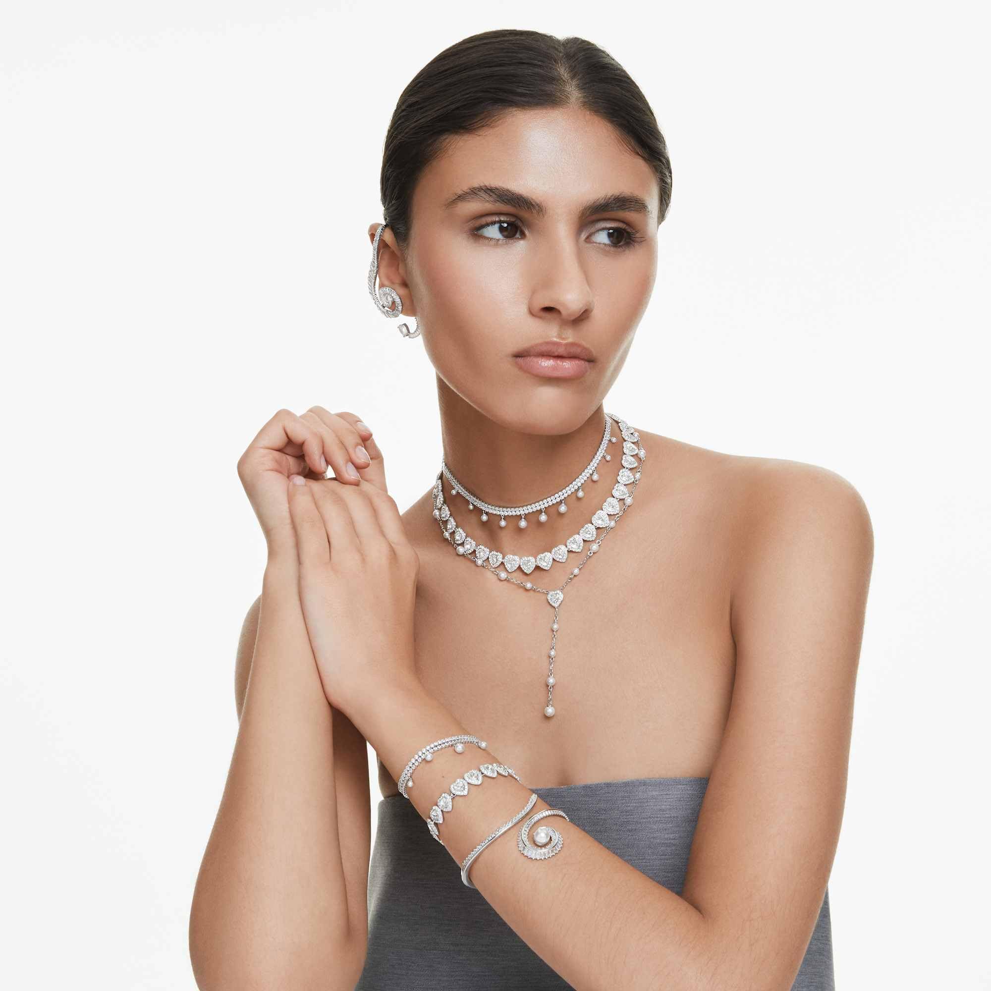 Swarovski Ariana Grande Collection, Clear Crystal & Pearls, Rhodium Finish Bracelets