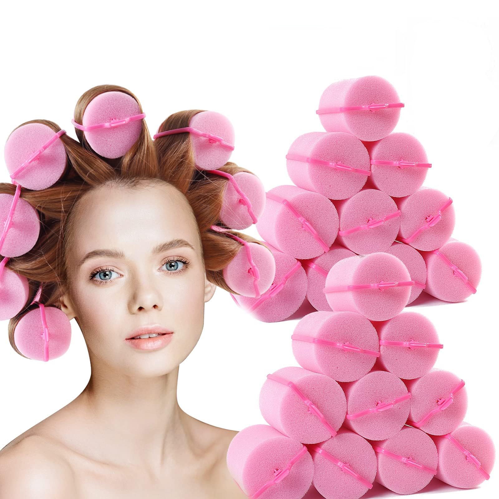Foam Sponge Hair Curl Roller Soft Sleeping Rollers Curvy Wavy Hairstyle Curling Hair Styling Tools 24 Pieces Use for Long Hair Short Hair Ladies and Children Creating Hair Curls (Pink, one size)