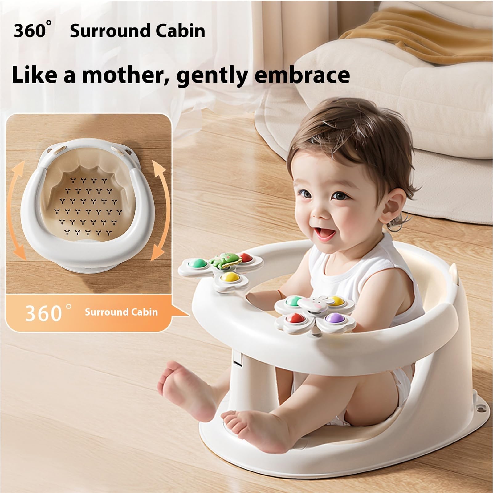 Asiento de baño para bebé de plástico para un tiempo de ducha seguro y relajado, soporte ergonómico, ayudante ligero para niños pequeños, silla de baño ligera para niños pequeños