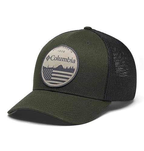 Columbia Unisex Mesh Ball Cap, Greenscape/Black/Flag, Small/Medium