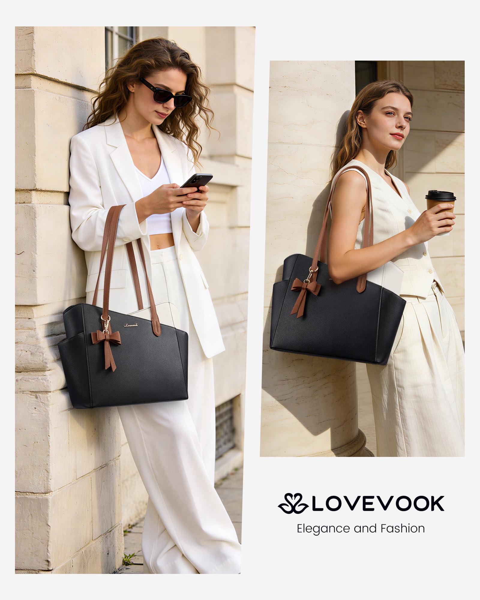 LOVEVOOK LOVEVOOK Small Tote Purse for Women, 2026 Structured PU Leather Handbags with Top Handle, Elegant Satchel Shoulder Bag in use