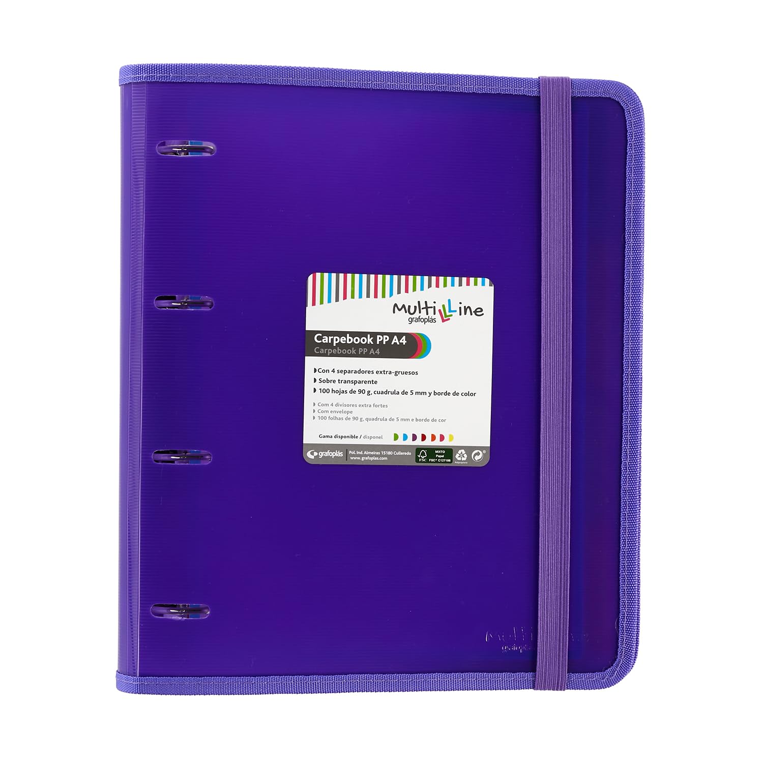 Grafoplás 88100035 Carpeblock with 4 Rings, Refill and Dividers, A4, Violet, Ruled Polypropylene, Carpebook Multiline