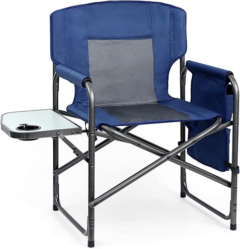Yestomo Silla de directores, sillas de camping para adultos, sillas de camping resistentes con mesa auxiliar, sillas de césped con bolsillos