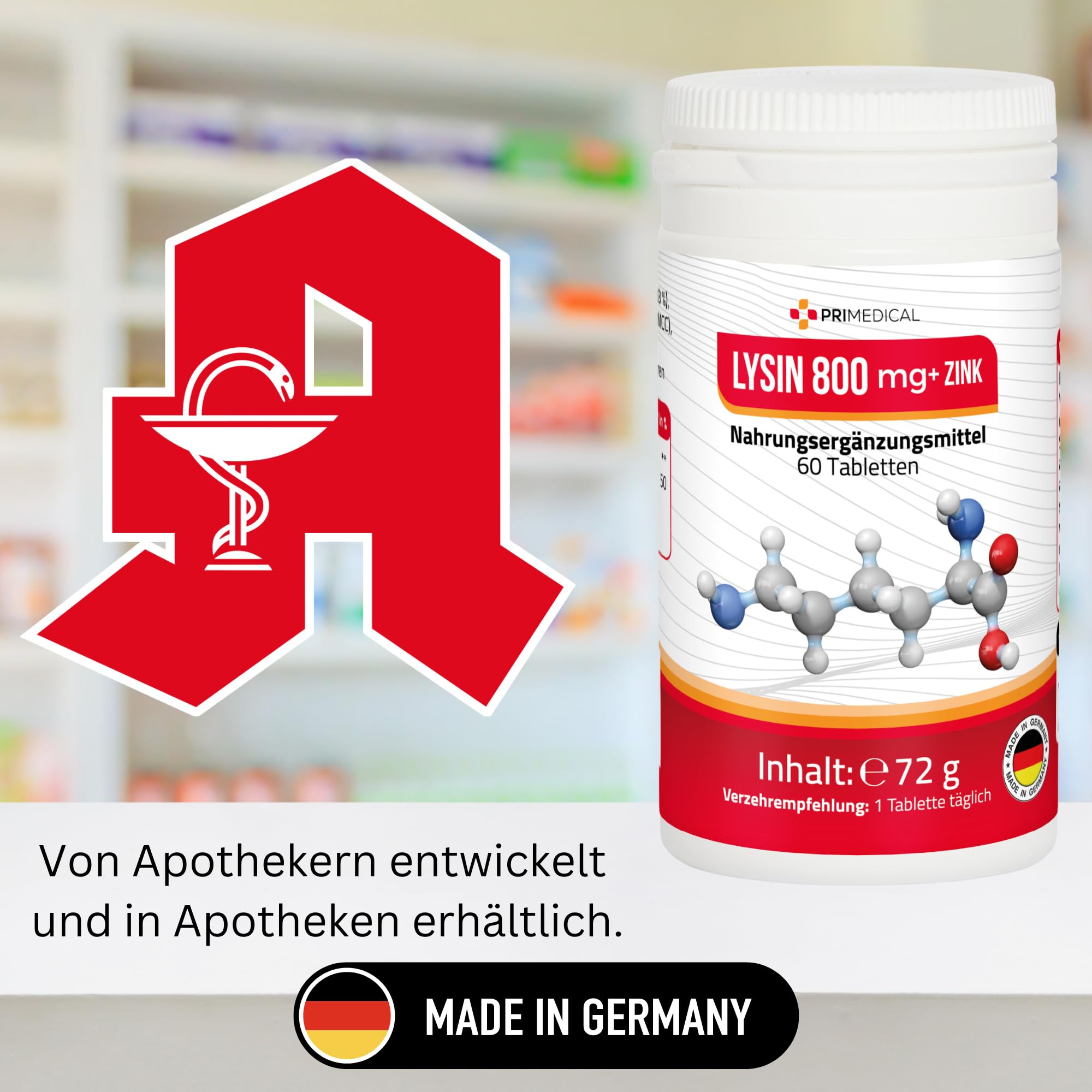 L-LYSIN 800 mg TABLETTEN ESSENZIELLE AMINOSÄUREN + ZINK 5 mg Primedical 2-Monats-Pack 1 x 60 Tabletten
