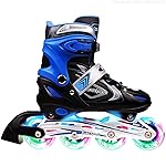 XINO SPORTS Adjustable Inline Skates for Boys and Girls - Pro Quality - Beginner Friendly with Illuminating LED Light-Up Wheels, for Indoor and Outdoor Skating (Blue, Medium 1-4)