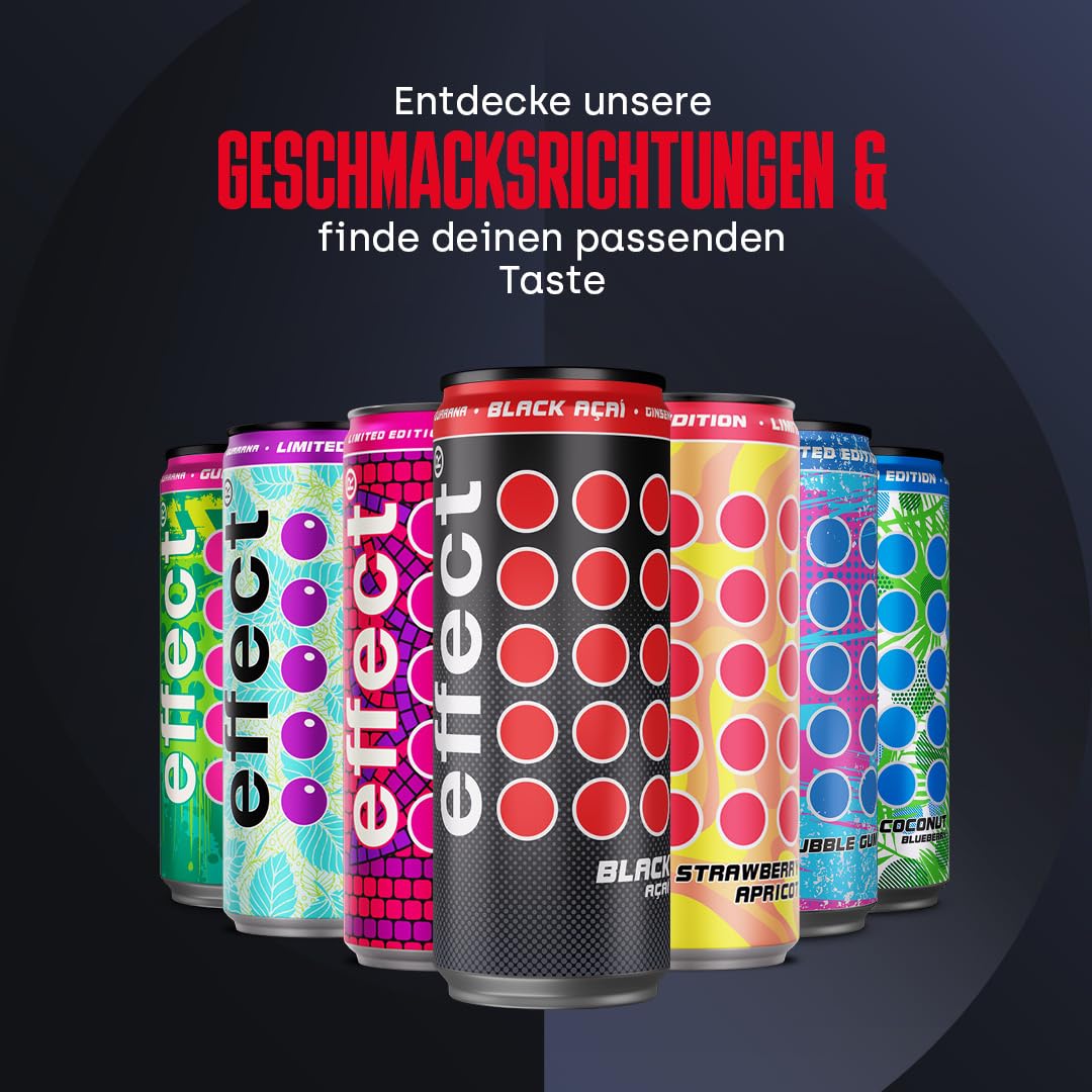 effect BLACK ACAI Energy Drink – Tray mit 24 x 330 ml Energy Dosen Einweg, Koffeinhaltiges Erfrischungsgetränk mit B-Vitaminen – fruchtiger & exotischer Acai Geschmack, vegan