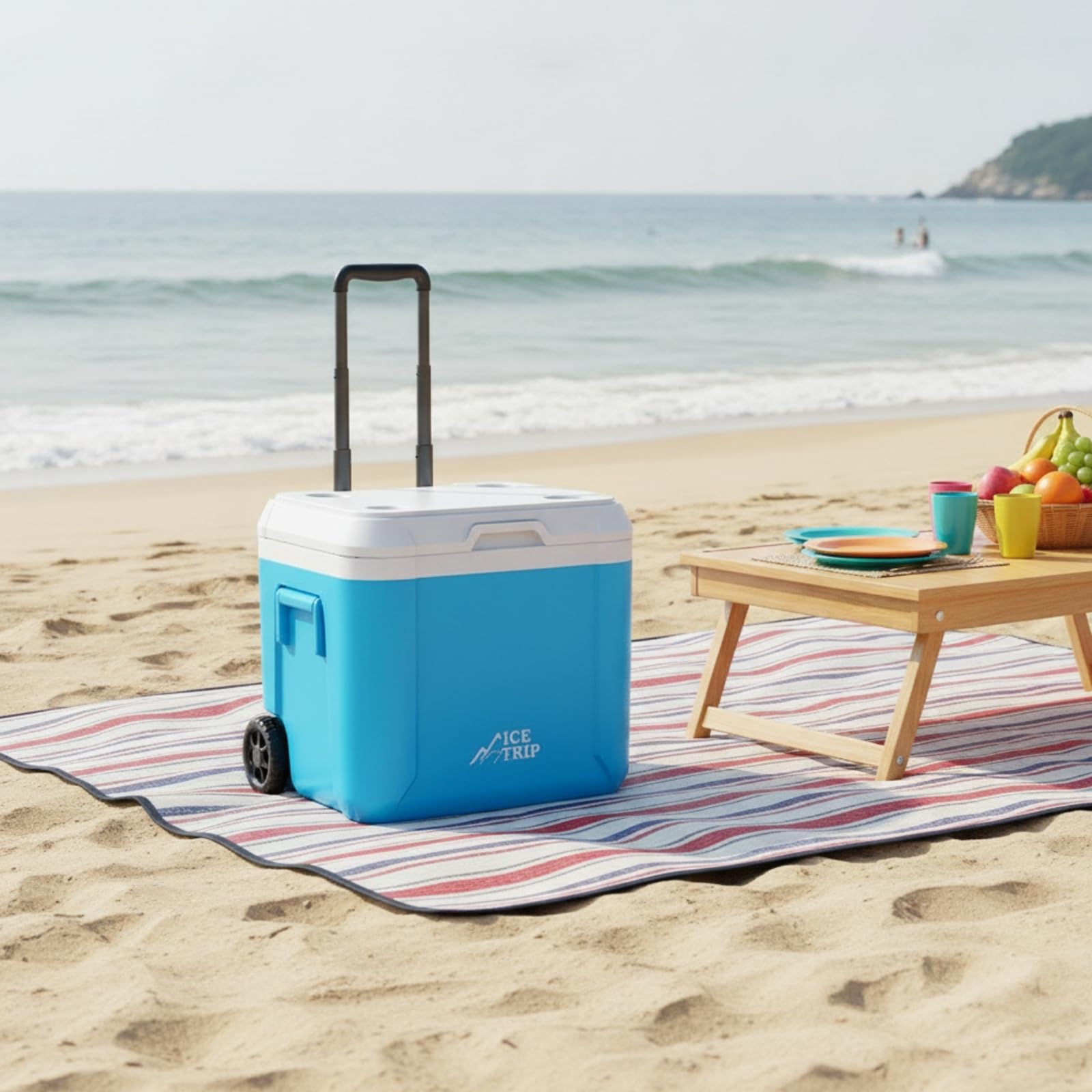 kowaku Frigo Portatile con Ruote Isotermico Frigo con Maniglia Telescopica Robusto Scatola Termica per Campeggiatori, Famiglie, Picnic