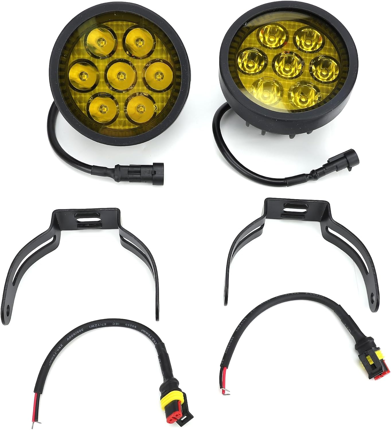 Keenso Round LED Work Light, 7 High Intensity Chips 6000LM Spot Beam with Yellow Covers 360 Degree Adjustable, for Off Road Truck Car Motorcycle SUV ATV Boat