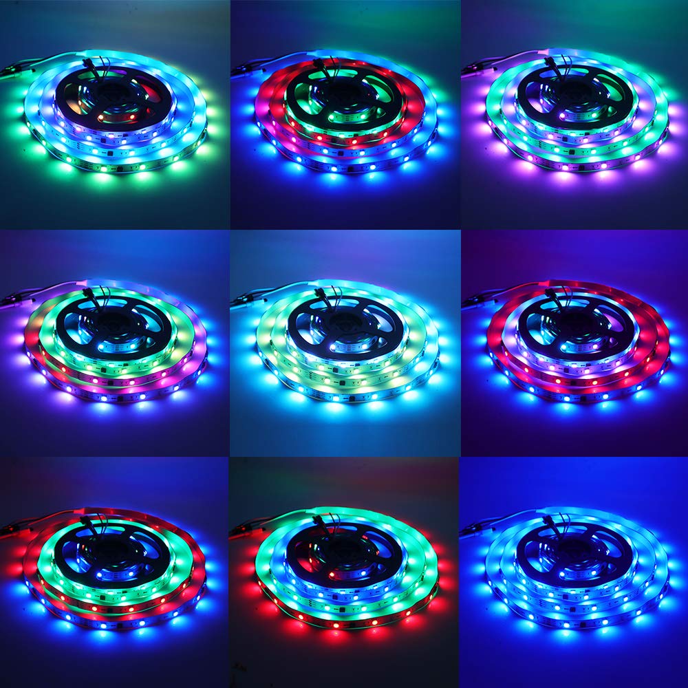 XUNATA Kit de Tira de LED RGB de Música y Bluetooth de 12 V- Dream Full Color WS2811 30LEDs/m Tira de Luz Autoadhesiva, Control Remoto, Fuente de alimentación (15m, Impermeable)