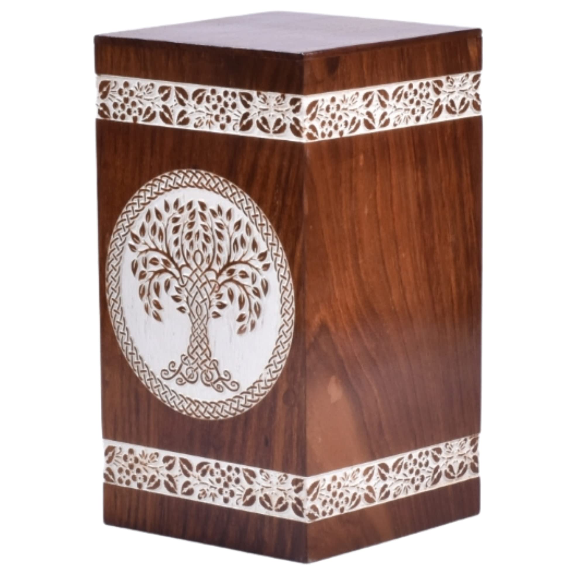 Rosewood Urn for Human Ashes - Tree of Life Wooden Box - Personalized Cremation Urn for Ashes Handcrafted Large Wooden Urn Box (XL(14X7.5”)640CU, Personalized Rosewood Colour)