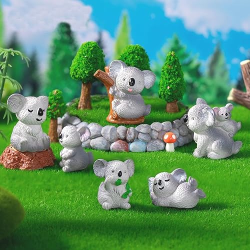 Miniatura 6 de Juego de 6 figuras de oso koala miniatura de 1 pulgada, colección de mini koalas, adornos de resina para tartas para casa de muñecas, jardín de