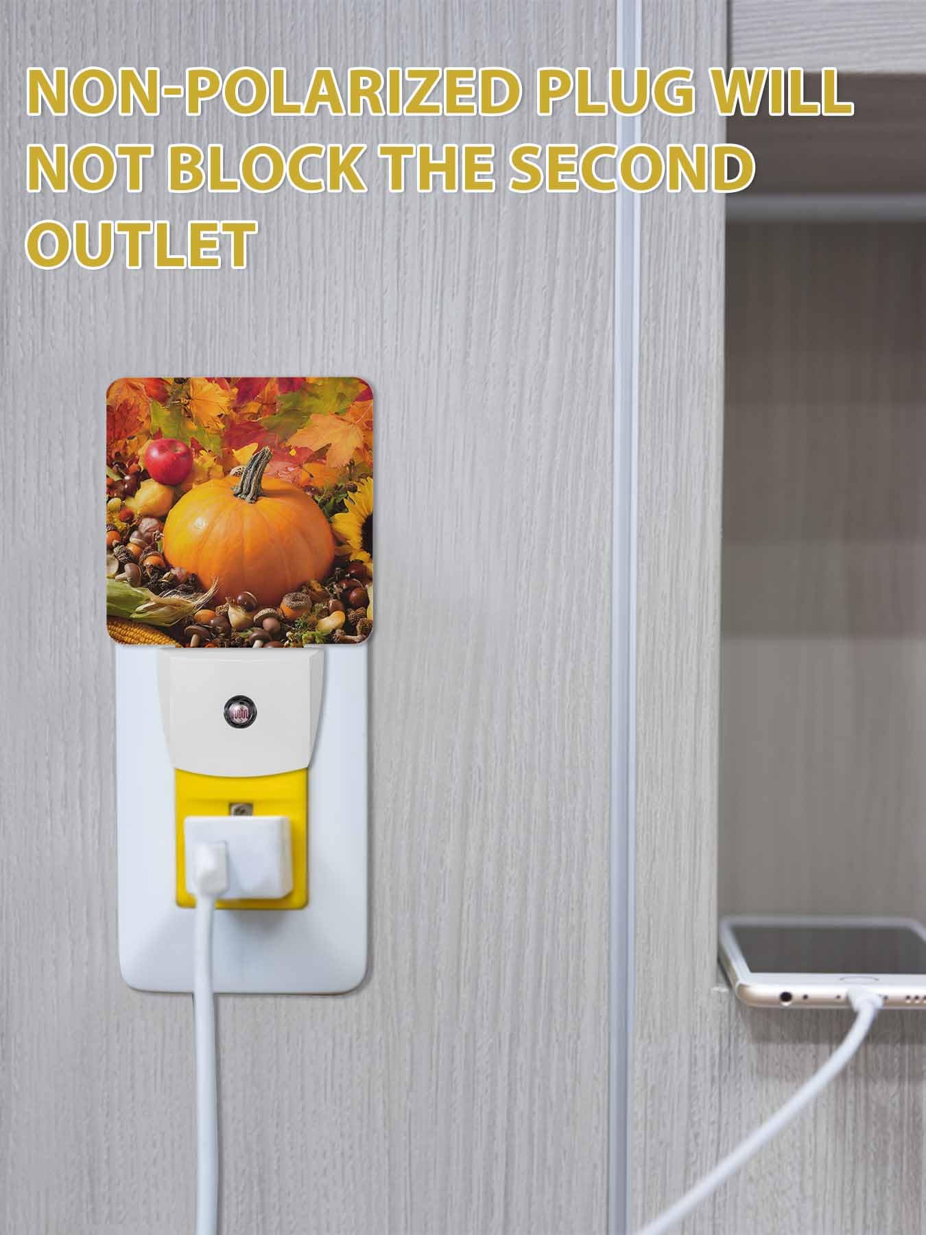 T H XHome Plug-in LED Night Light Lamp Sensor-Autumn Leaves Happy Thanksgiving Pumpkin Yellow Fall Themed Automatic Dimmable — view 4