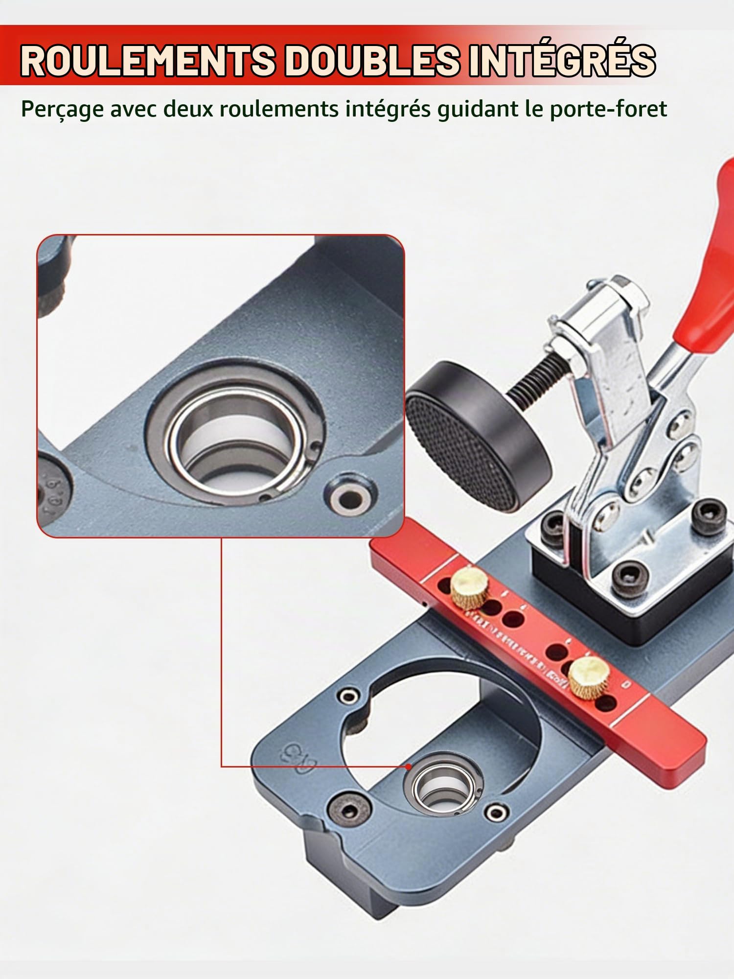 VOBOR Gabarit de Percage Charniere 35mm, Bloc de Positionnement 3-6 mm, Guide de Percage Dissimulé en Métal, Localisateur de Poinçon de Armoire, pour le Travail du Bois de Bricolage